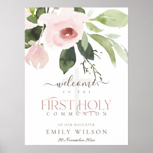 BLUSH PINK ROSE FLORA EERST HOLY COMMUNION WELCOMM POSTER