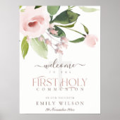 BLUSH PINK ROSE FLORA EERST HOLY COMMUNION WELCOMM POSTER (Voorkant)
