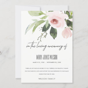 BLUSH PINK ROSE FLORA WATERVERF SYMPATHIE MEMORIAL BEDANKKAART