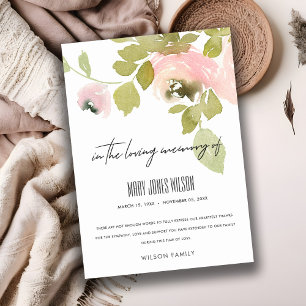 BLUSH PINK ROSE FLORA WATERVERF SYMPATHIE MEMORIAL BEDANKKAART