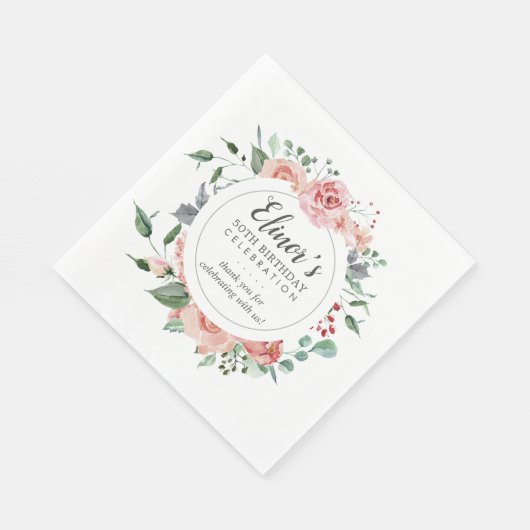 Blush Pink Rose Floral 50e verjaardag dank u Servet (Hoek)