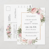 Blush Pink Rose Floral Bewaar de datum Briefkaart (Voorkant / Achterkant)