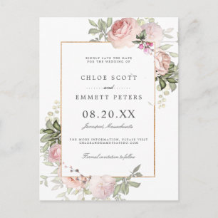 Blush Pink Rose Floral Bewaar de datum Briefkaart