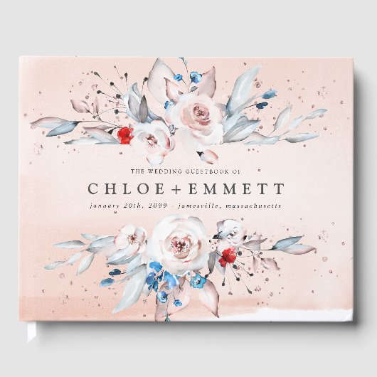 Blush Pink Rose Floral gepersonaliseerd Gastenboek (Voorkant)