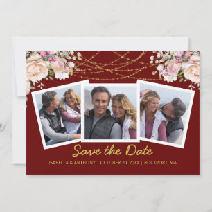 Blush Pink Rose Floral Gold Burgundy 3 Foto Save The Date