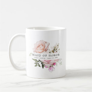 Blush Pink Rose Floral Maid of Honor Koffiemok