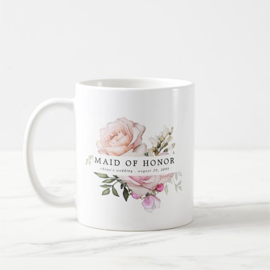 Blush Pink Rose Floral Maid of Honor Koffiemok (Links)