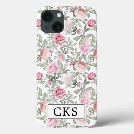 Blush Pink Rose Floral Monogram Initiaal Elegant Case-Mate iPhone Case (Achterkant)