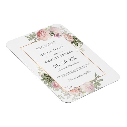 Blush Pink Rose Floral Save the Date Magneet (Rechterzijde)