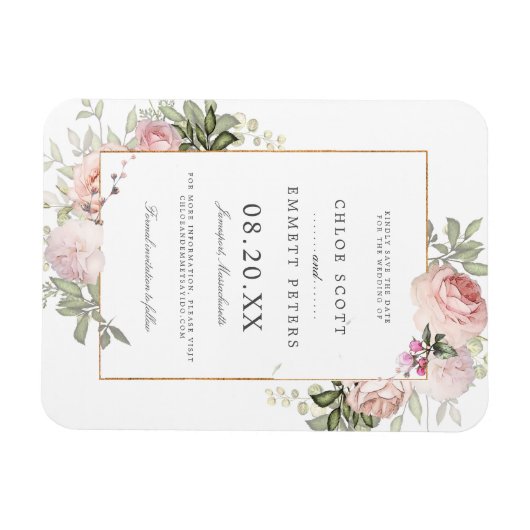 Blush Pink Rose Floral Save the Date Magneet (Horizontaal)