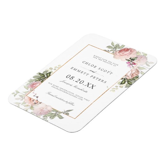 Blush Pink Rose Floral Save the Date Magneet (Linkerzijde)
