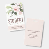 BLUSH PINK ROSE FLORAL STUDENT TEACHER HALL PASS BADGE (Voor- en achterkant)