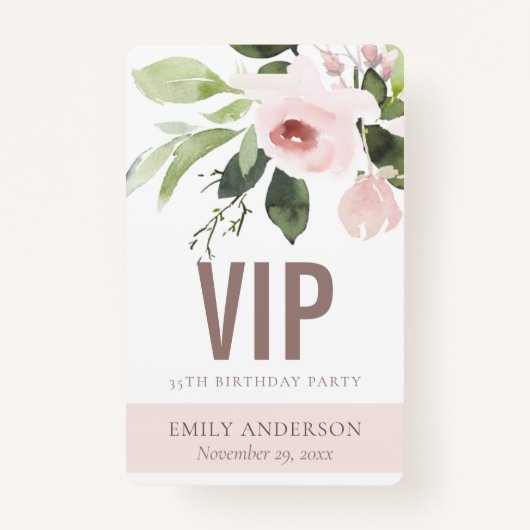 BLUSH PINK ROSE FLORAL VIP OM HET EVEN WELKE LEEFT BADGE (Voorkant)