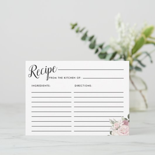 Blush Pink Rose Floral Vrijgezellenfeest Recept Ka Informatiekaartje (Staand voorkant)