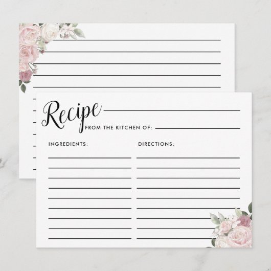 Blush Pink Rose Floral Vrijgezellenfeest Recept Ka Informatiekaartje (Voorkant / Achterkant)