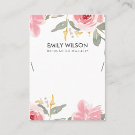 BLUSH PINK ROSE FLORAL WATERVERF KETTING DISPLAY VISITEKAARTJE