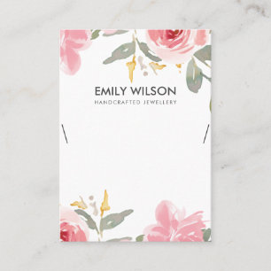 BLUSH PINK ROSE FLORAL WATERVERF KETTING DISPLAY VISITEKAARTJE