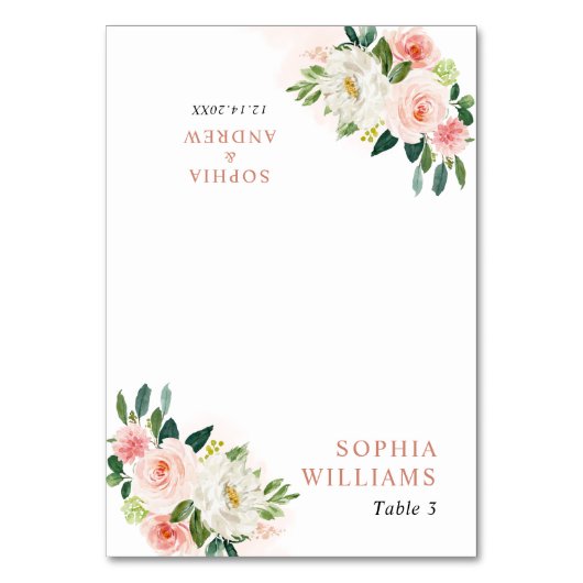 Blush Pink Rose Flowers Trouwtafel Kaart (Voorkant)