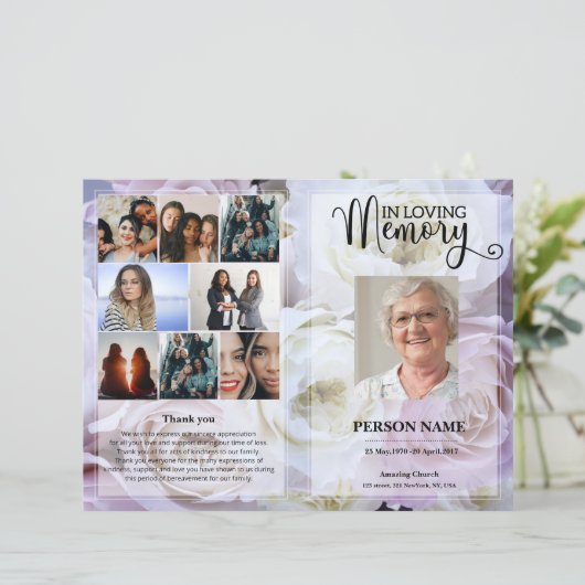 Blush Pink Rose Funeral Program template (Staand voorkant)