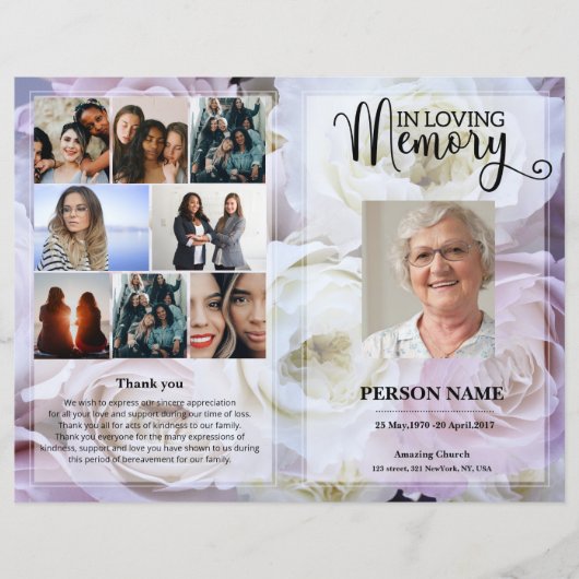 Blush Pink Rose Funeral Program template (Voorkant)