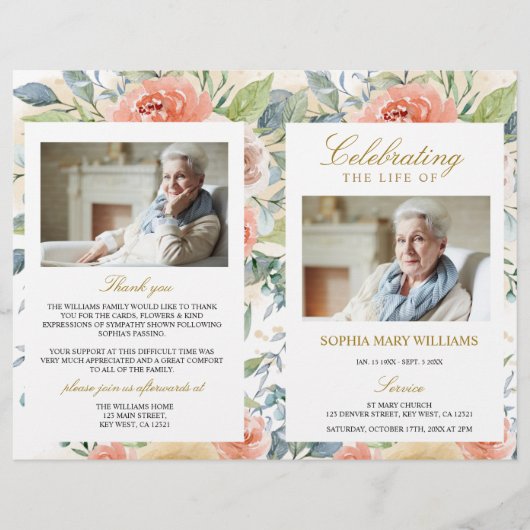 Blush Pink Rose Funeral Programme | Dienstenvolgor (Voorkant)