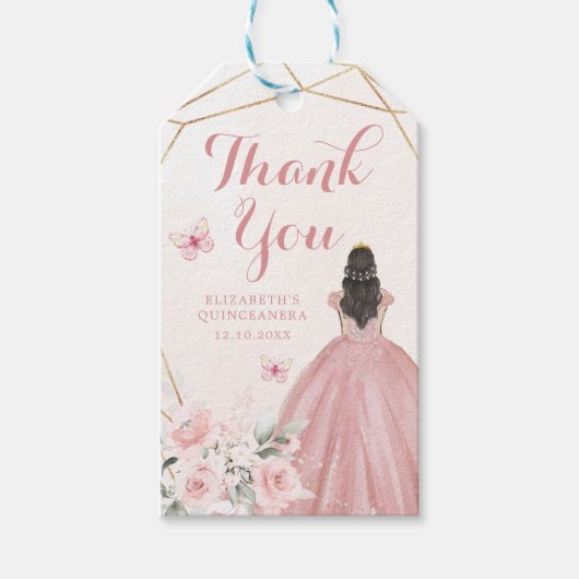 Blush Pink Rose Geometrische Quinceañera Dank U Cadeaulabel (Voorkant)