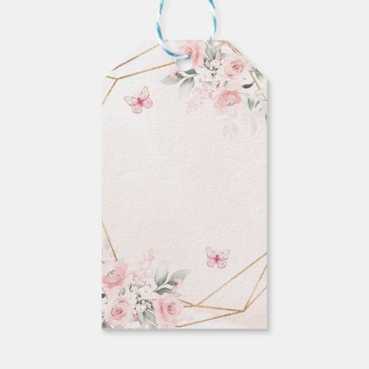 Blush Pink Rose Geometrische Quinceañera Dank U Cadeaulabel (Achterkant)