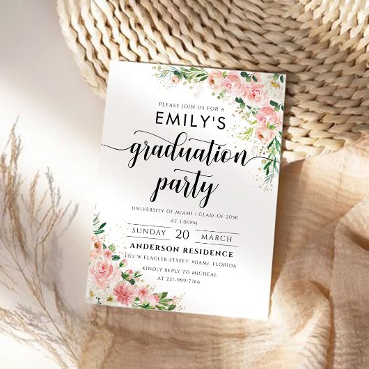 Blush Pink Rose Gold Afstudeerfeest Uitnodiging. Kaart