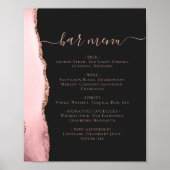 Blush Pink Rose Gold Agate Dark Wedding Bar Menu Poster (Voorkant)