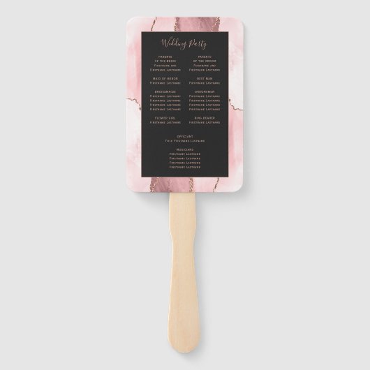 Blush Pink Rose Gold Agate Dark Wedding Program Handwaaier (Achterkant)