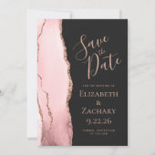 Blush Pink Rose Gold Agate Save the Date Card (Voorkant)