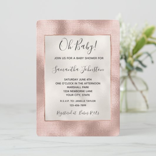  Blush Pink Rose Gold Baby shower Kaart (Staand voorkant)