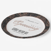 BLUSH PINK ROSE GOLD BLACK FLORAL GRAND OPENING PAPIEREN BORDJE (Gekanteld)