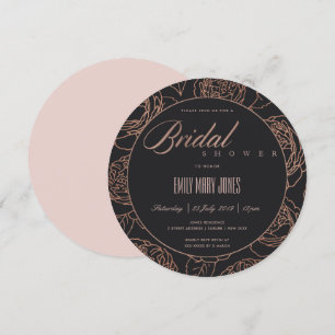 BLUSH PINK ROSE GOLD BLACK FLORAL VRIJGEZELLENFEES KAART