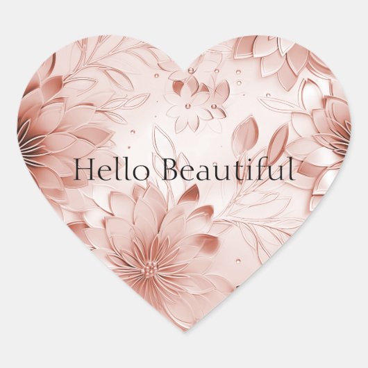 Blush Pink Rose Gold Bloemen Hart Sticker (Voorkant)