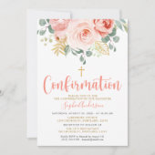 Blush Pink Rose Gold Bloemen Kruis bevestiging Kaart (Voorkant)