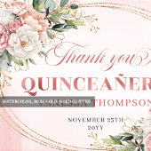 Blush Pink Rose Gold Boho Mis Quince Thank You Car Bedankkaart