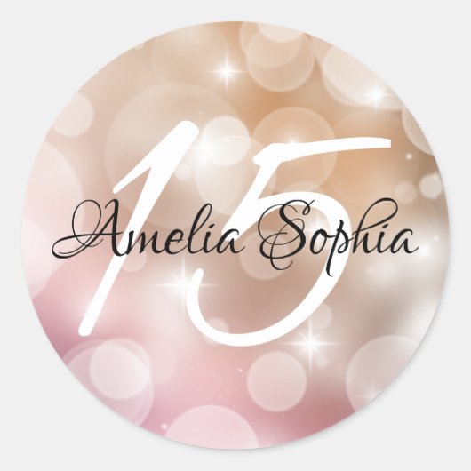 Blush Pink Rose Gold Bokeh Quinceanera Ronde Sticker (Voorkant)