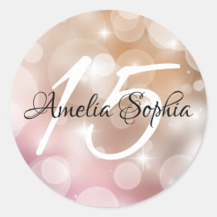 Blush Pink Rose Gold Bokeh Quinceanera Ronde Sticker