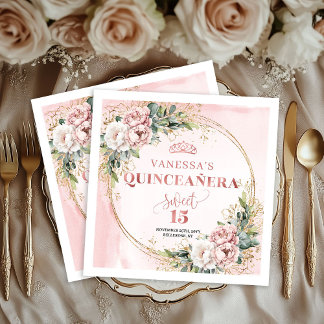 Blush Pink Rose Gold Botanical Quince Napkins Servet