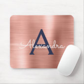 Blush Pink Rose Gold Bourgogne Folie Monogram Naam Muismat (Met muis)