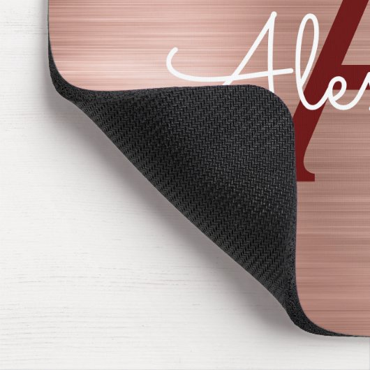 Blush Pink Rose Gold Bourgogne Folie Monogram Naam Muismat (Hoek)