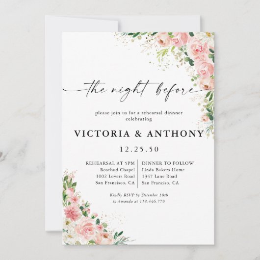 Blush Pink Rose Gold de avond voor de uitnodiging (Voorkant)