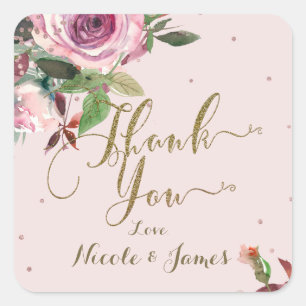 Blush Pink Rose Gold Floral Modern Bedankt Favor Vierkante Sticker