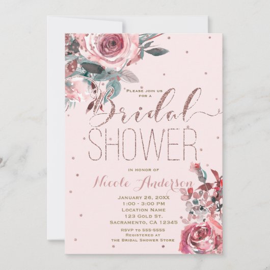 Blush Pink Rose Gold Floral Modern VRIJGEZELLENFEE Kaart (Voorkant)