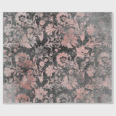 Blush Pink Rose Gold Floral Powder Grungy Black Cadeaupapier (Vlak)