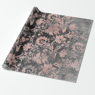 Blush Pink Rose Gold Floral Powder Grungy Black Cadeaupapier