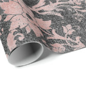 Blush Pink Rose Gold Floral Powder Grungy Black Cadeaupapier (Rol Hoek)