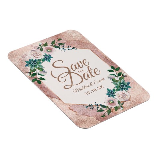 Blush Pink Rose Gold Floral Save the Date Bruiloft Magneet (Rechterzijde)