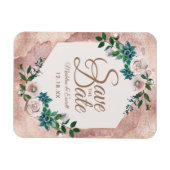 Blush Pink Rose Gold Floral Save the Date Bruiloft Magneet (Horizontaal)